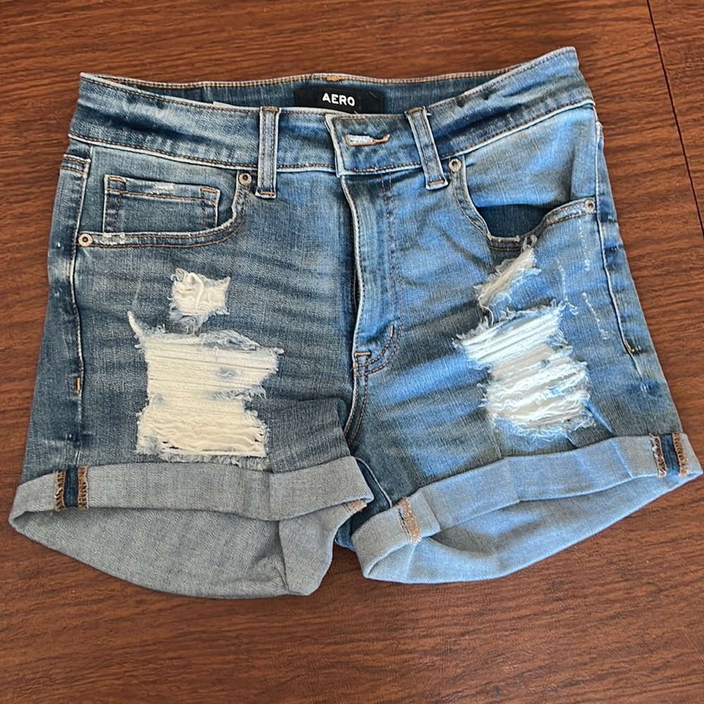 Distressed Light Wash Jean Shorts